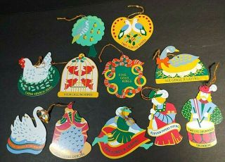 Colorful Vintage Avon 12 Days Of Christmas Metal Ornaments Missing Number 8