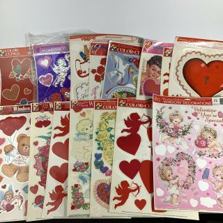 16 Vintage Sheets Of Valentines Window Clings