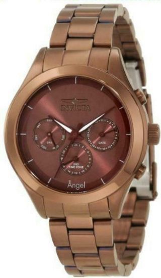 Invicta 12468 Angel Dual Time Zone Day Date Brown Stainless Steel Womens Watch