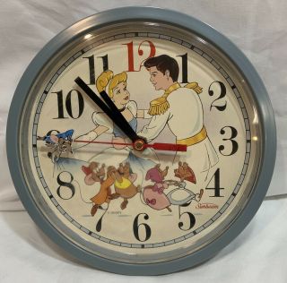 Vintage Disney Cinderella & Prince Charming Analog Wall Clock By Sunbeam