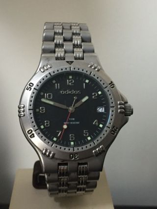 Adidas Adventure 100m Mens Stainless Steel Silver Divers Watch 10 - 0028 Vintage