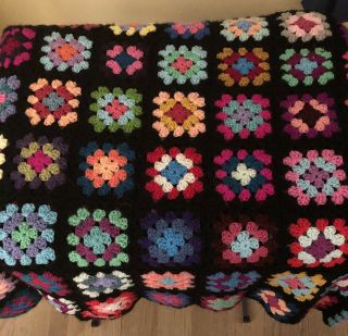 Vintage Handmade Crochet Blanket / Knitted Afgan Throw Granny Square
