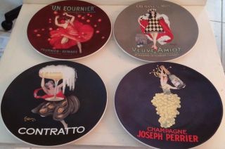 Set Of 4 Pottery Barn Bubbly Plates Featuring Vintage Champaign Ads