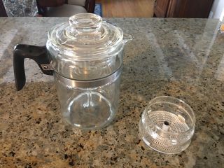 Vintage Pyrex Clear 6 Cup Coffee Pot With Lid And Complete Insides Plus