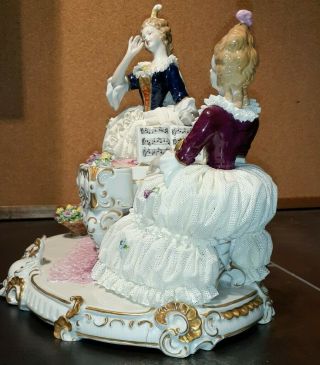 Large Unterweissbach German Porcelain Lace Figurine Two Ladies At A Piano. 3