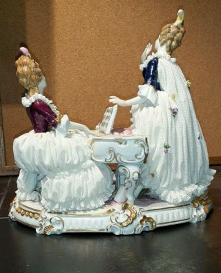Large Unterweissbach German Porcelain Lace Figurine Two Ladies At A Piano. 4