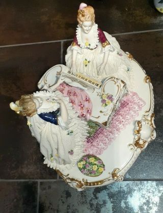 Large Unterweissbach German Porcelain Lace Figurine Two Ladies At A Piano. 6
