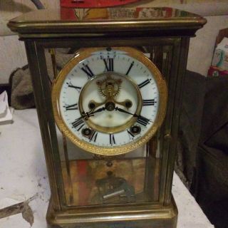 Antique Ansonia Brass & Glass Open Escapement Crystal Regulator Clock