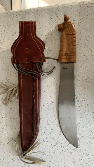 Vintage Machete Promedoca Dominican Republic With Leather Sheath Wooden Handle 2