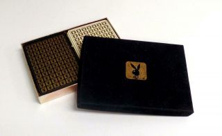Vintage Playboy Bunny Double 2 Deck Playing Cards Black Gold White Felt Lid Box