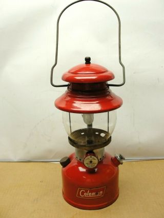 Vintage 1958 Red Coleman Lantern 200a Single Mantle Green Letters Globe