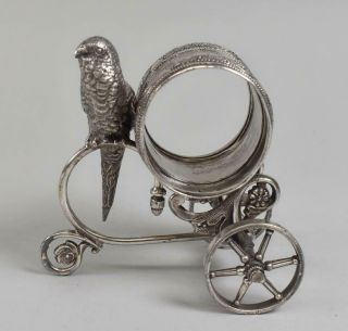 Antique Victorian Silverplate Napkin Holder Parakeet On Cart
