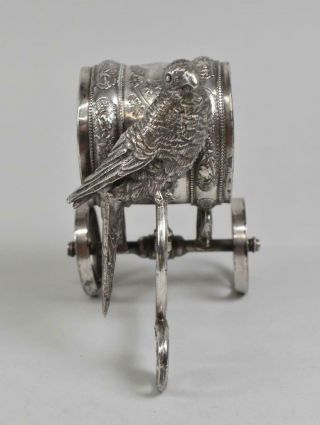 Antique Victorian Silverplate Napkin Holder Parakeet On Cart 2