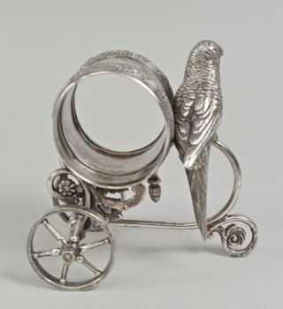 Antique Victorian Silverplate Napkin Holder Parakeet On Cart 3