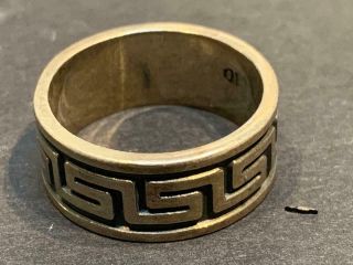 Vintage Sterling Silver Greek Key Band Ring - Size 10