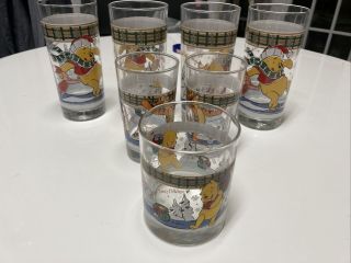 Vintage Anchor Hocking Winnie The Pooh,  Tiger Ice Skating Christmas 7 Glasses