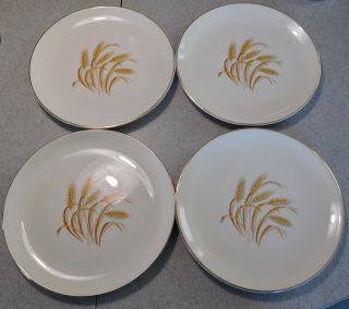 4 - Vintage Homer Laughlin Golden Wheat Dinner Plates 22k Gold Trim