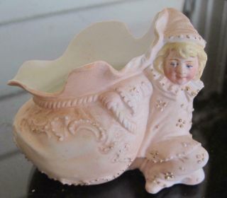 Vintage Porcelain Bisque 3 " German Child With Sack Figural Vase 6063