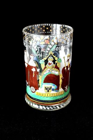Antique Bohemian Fritz Heckert Petersdorf Historismus Enameled Glass Beaker 1880