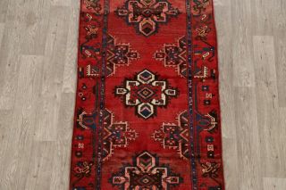 Vintage Geometric Hamedan Runner Rug Hand - Knotted Oriental Hallway Carpet 3x7 3