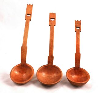Ojibway (a/k/a Chippewa) Set Of 3 Carved Wooden Ladles / Spoons 19th C