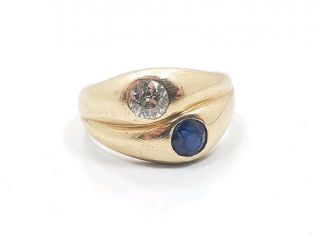 Antique Art Deco 14k Yellow Gold Diamond Blue Stone Ladies Ring Size 5
