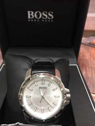 Hugo Boss 1512923 Silver Dial Stainless Steel Black Leather W/tags & Book