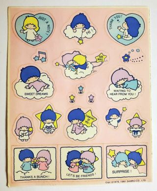 Rare Vintage 1976 1981 Sanrio Hello Kitty Little Twin Stars Sticker Sheet