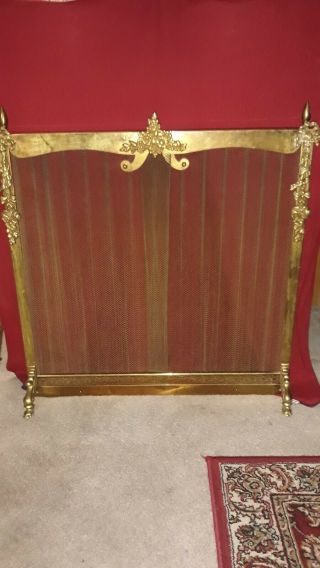 Was $895 Antique Brass Fireplace Screen W/ Mesh Curtains & Ornate Details