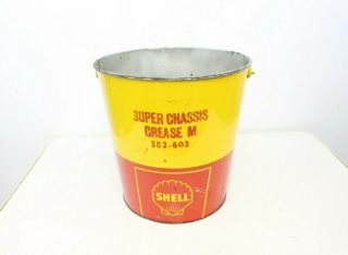 Vintage Shell Grease Tin Gas Oil Advertising Paint Bucket Can Pail Metal