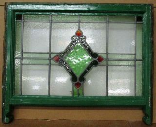 Edwardian English Leaded Stained Glass Sash Window Diamond Center 28 " 20 " - 23.  5 "