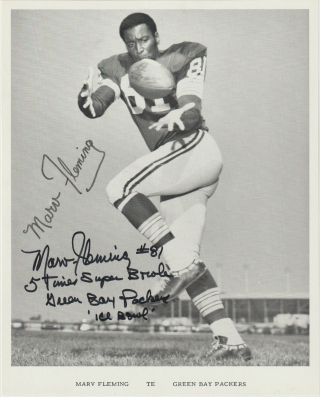 Marv Fleming Lombardi Packers Signed 8 X 10 Vintage Photo Autograph W/ Auto