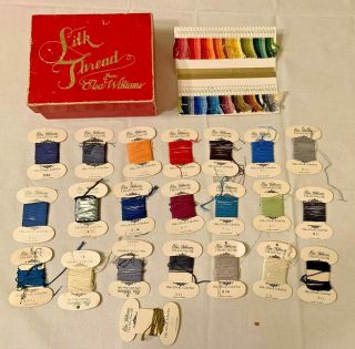 Vintage Elsa Williams 7 Ply 100 Silk Embroidery Thread Box With Cards
