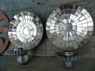 pr antique primitive early tin mirror back wall sconce mirrored back aafa 2