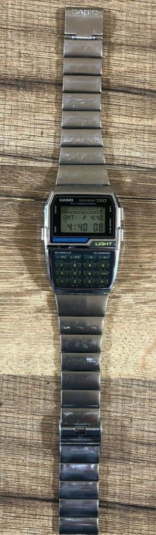 Vintage Casio Dbc - 1500 Data Bank 250 Calculator Watch Illuminator 1477