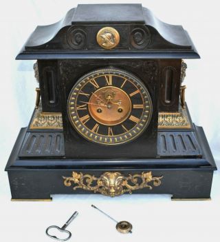 Antique J.  Marti Et Cie Medalle De Bronze 77 French Black Slate Mantel Clock