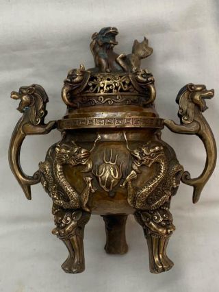 Antique Signed Chinese Bronze Censer From Private Estate.