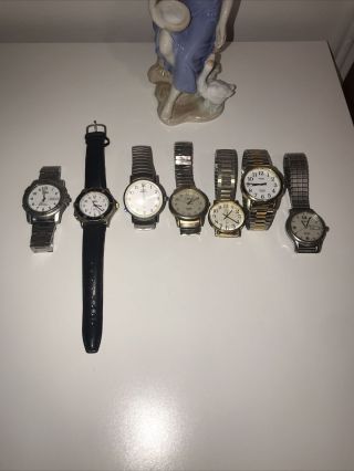 Vintage Timex Indiglo Men’s Wristwatches 7 Watches Stainless Still Wr