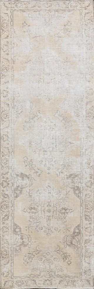Muted Vintage Distressed Traditional Runner Rug Hand - Knotted Evenly Low Pile 3x9