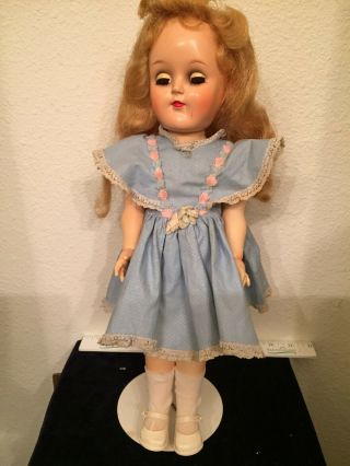Vintage Ideal Doll 16 " In (15 1/2 ") Blue Dress P - 91 Relaxed Blonde Ringlets