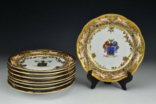 Set Of 8 Antique Capodimonte Porcelain Armorial Plates With Putti Cherubs 7 "