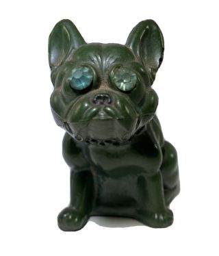 Vintage French Bulldog Figure Molded Glass Green Stone Eyes Ships In Usa