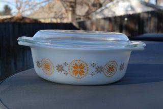 Vintage Pyrex Snowflake White And Orange Small Casserole Dish -