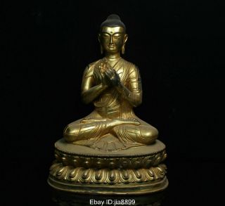 Old Tibet Buddhism Bronze Gilt Seat Shakyamuni Amitabha Buddha Statue Sculpture