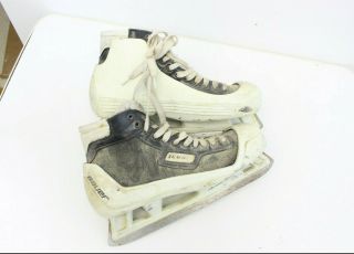 Vintage Pair Bauer Black Goalie Hockey Skates Plastic Bottoms Made In Canada