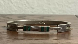 Vintage Mexican Sterling Sterling Silver Bracelet W/green Stone Inlay