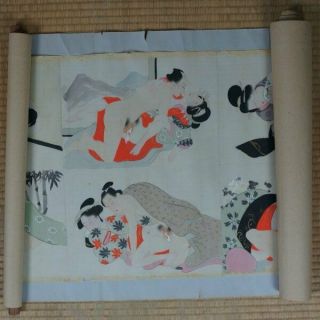 Antique Japanese Fine Shunga Erotic Art Silk Painting 1880s Japan