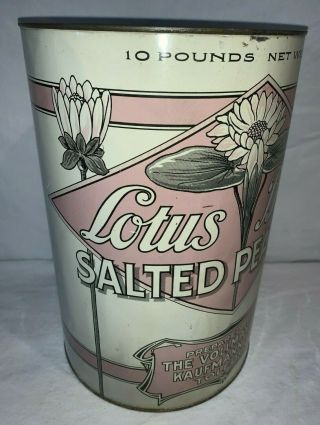 ANTIQUE LOTUS BRAND SALTED PEANUTS TIN LITHO 10LB CAN TOLEDO OH COUNTRY STORE 2