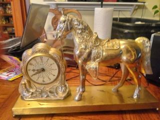 Vintage United Self Starting Electric Horse Mantle Clock Metal Base