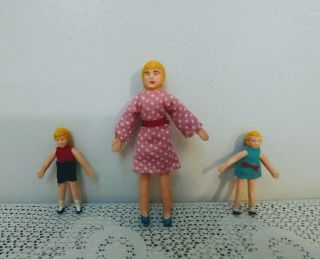 Vintage Rubber Bendable Dollhouse Dolls Family Of 3 Mom,  Boy & Girl